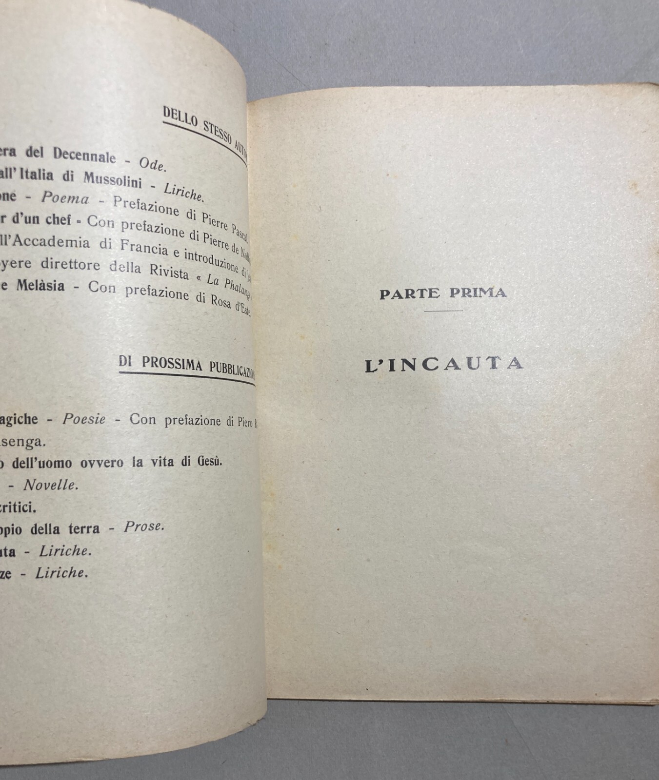 Pasquale Piazzolla, Ore Bianche. Edizione 1940 Con Dedica Autografa