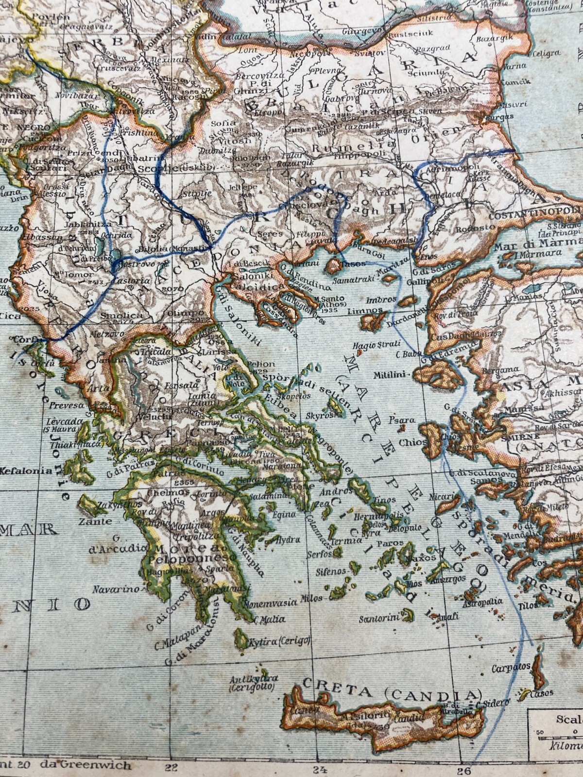 Penisola Balcanica, Grecia, Candia, Bosforo, Dardanelli, Salento. Antica Cartografia