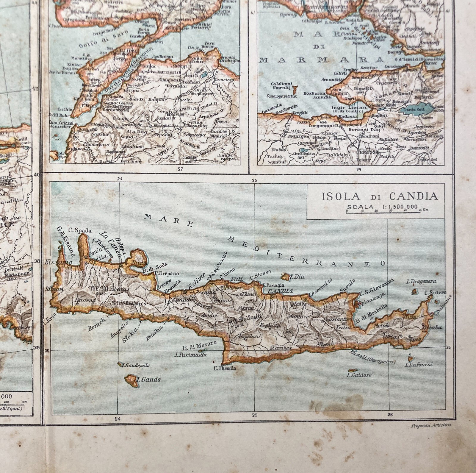 Penisola Balcanica, Grecia, Candia, Bosforo, Dardanelli, Salento. Antica Cartografia