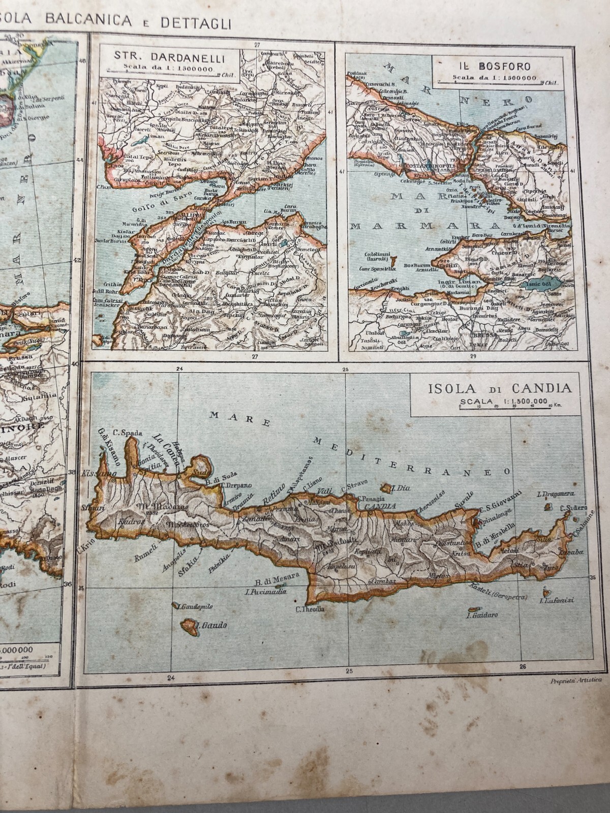 Penisola Balcanica, Grecia, Candia, Bosforo, Dardanelli, Salento. Antica Cartografia