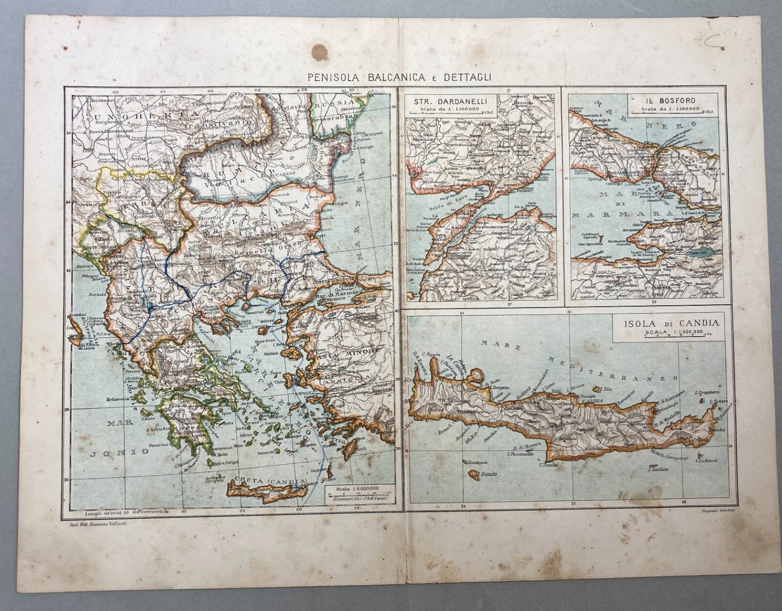 Penisola Balcanica, Grecia, Candia, Bosforo, Dardanelli, Salento. Antica Cartografia