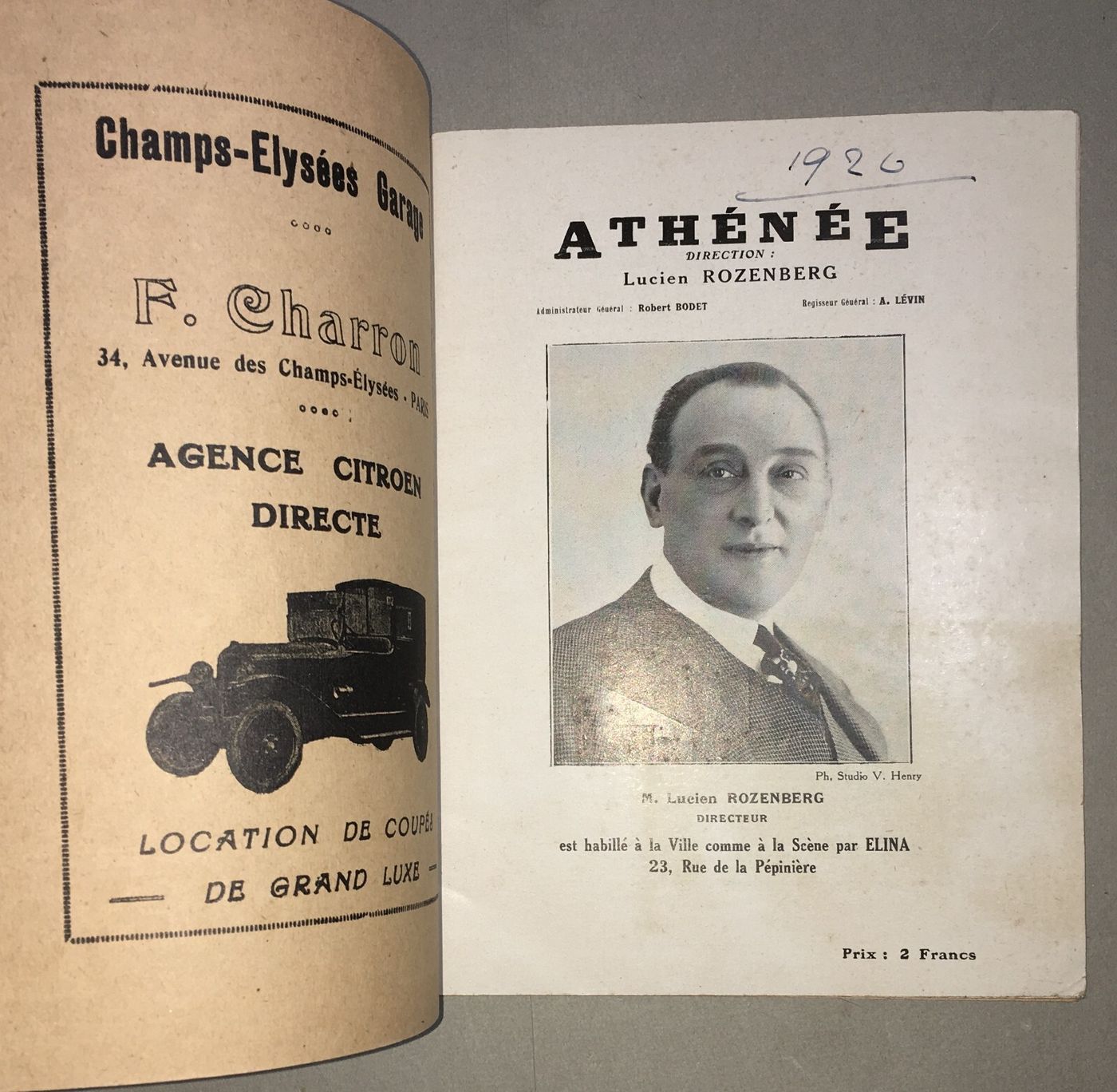 Teatro In Francia: Libretto Dell'Athénée Con Copertina Di Paul Heuzé
