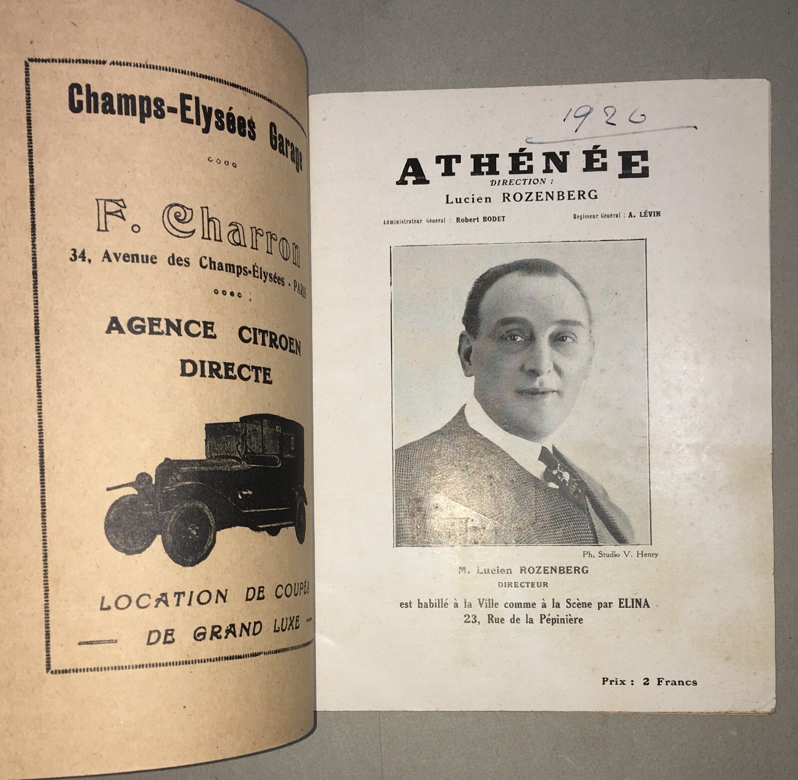 Teatro In Francia: Libretto Dell'Athénée Con Copertina Di Paul Heuzé