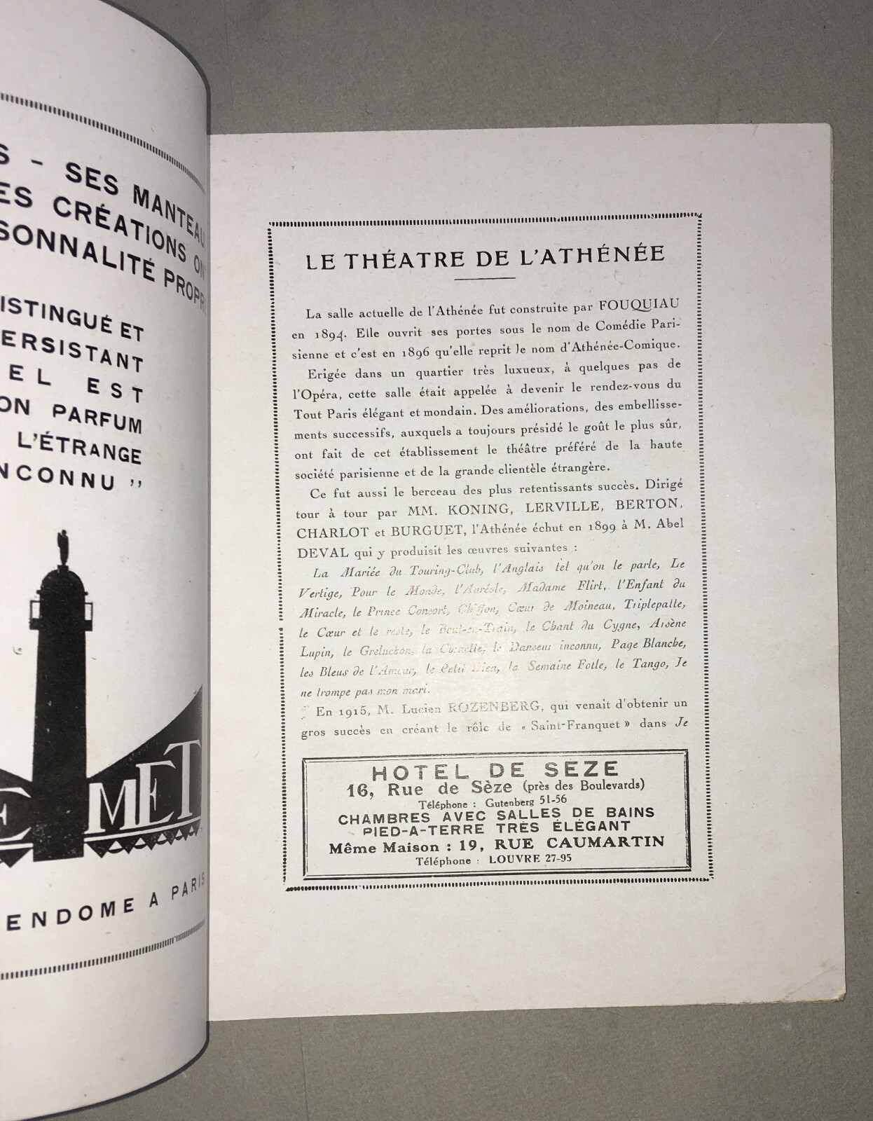 Teatro In Francia: Libretto Dell'Athénée Con Copertina Di Paul Heuzé