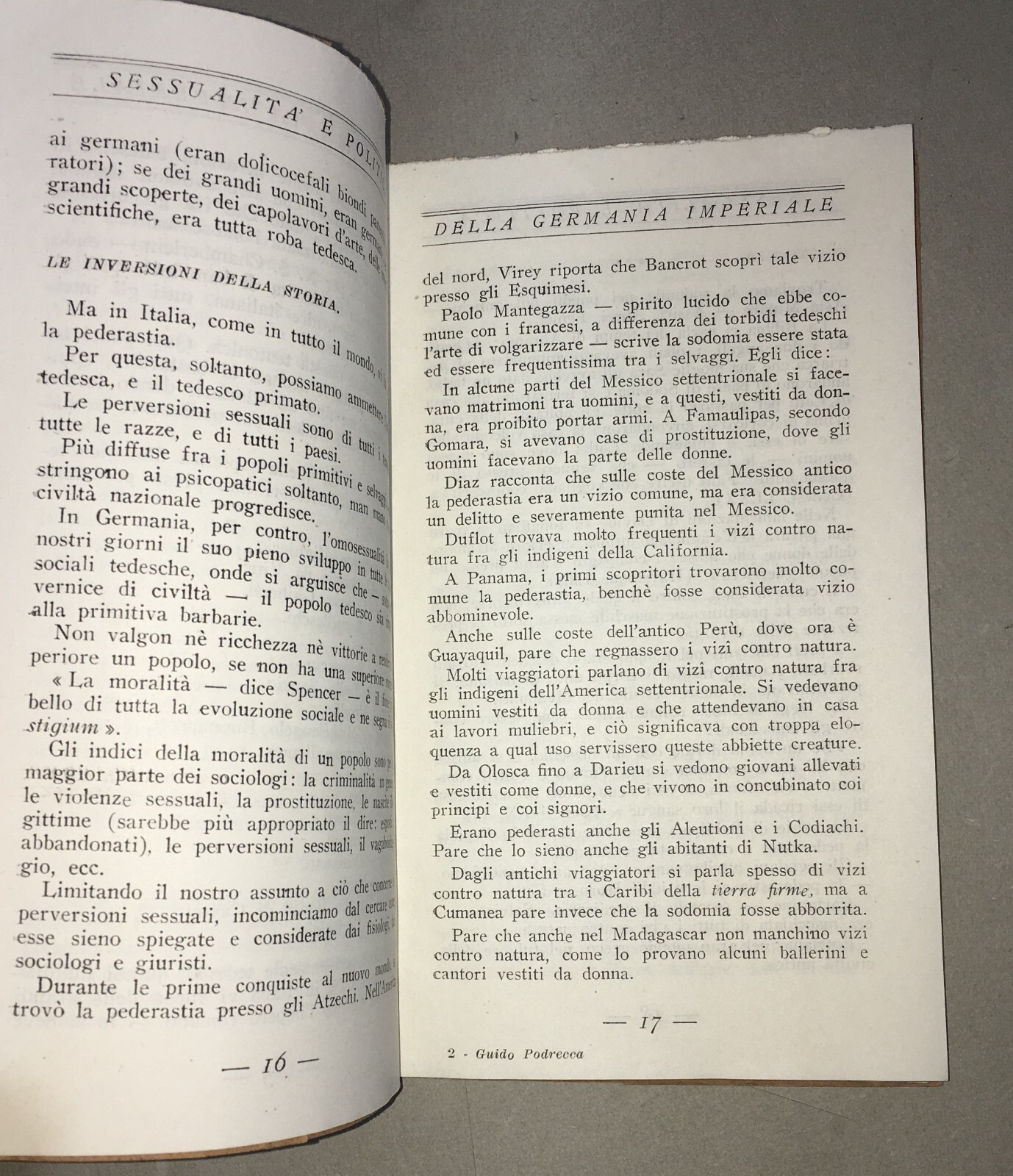 Sessualità E Politica Della Germania Imperiale. Edizione Di Guido Podrecca