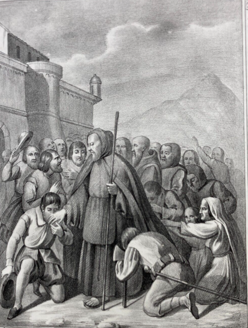 Antica Stampa Popolare Devozionale   San Francesco Di Paola   Paterno, Calabria   XIX Secolo