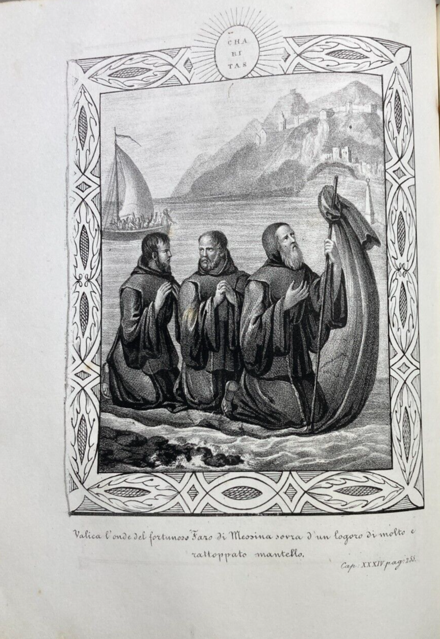 Antica Stampa Popolare Devozionale San Francesco Di Paola Messina Sicilia XIX Secolo