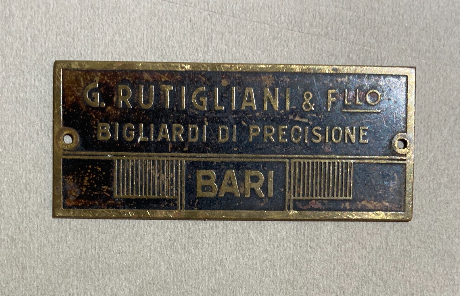 Puglia, Bari: Biliardi Di Precisione, Targhetta Pubblicitaria Ditta Rutigliani