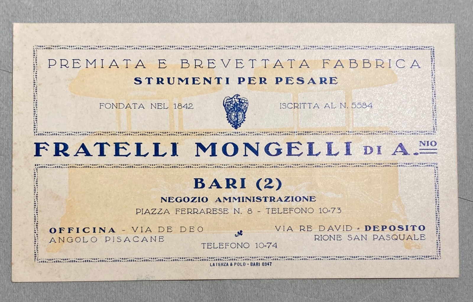 Puglia   Bari   Ditta Mongelli   Bilance E Pesi   Fiera Del Levante   Pubblicitaria   1930