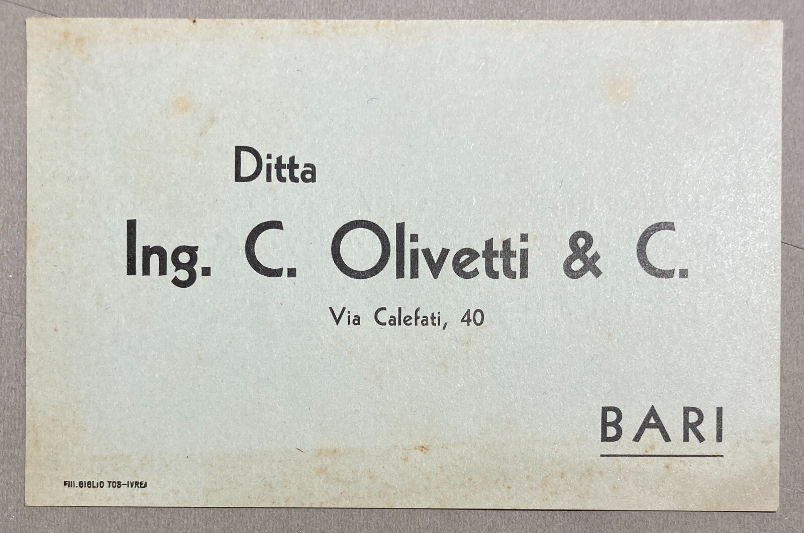 Puglia, Bari: Cartolina Pubblicitaria Olivetti. Manutenzione. Giglio Tos (Ivrea)