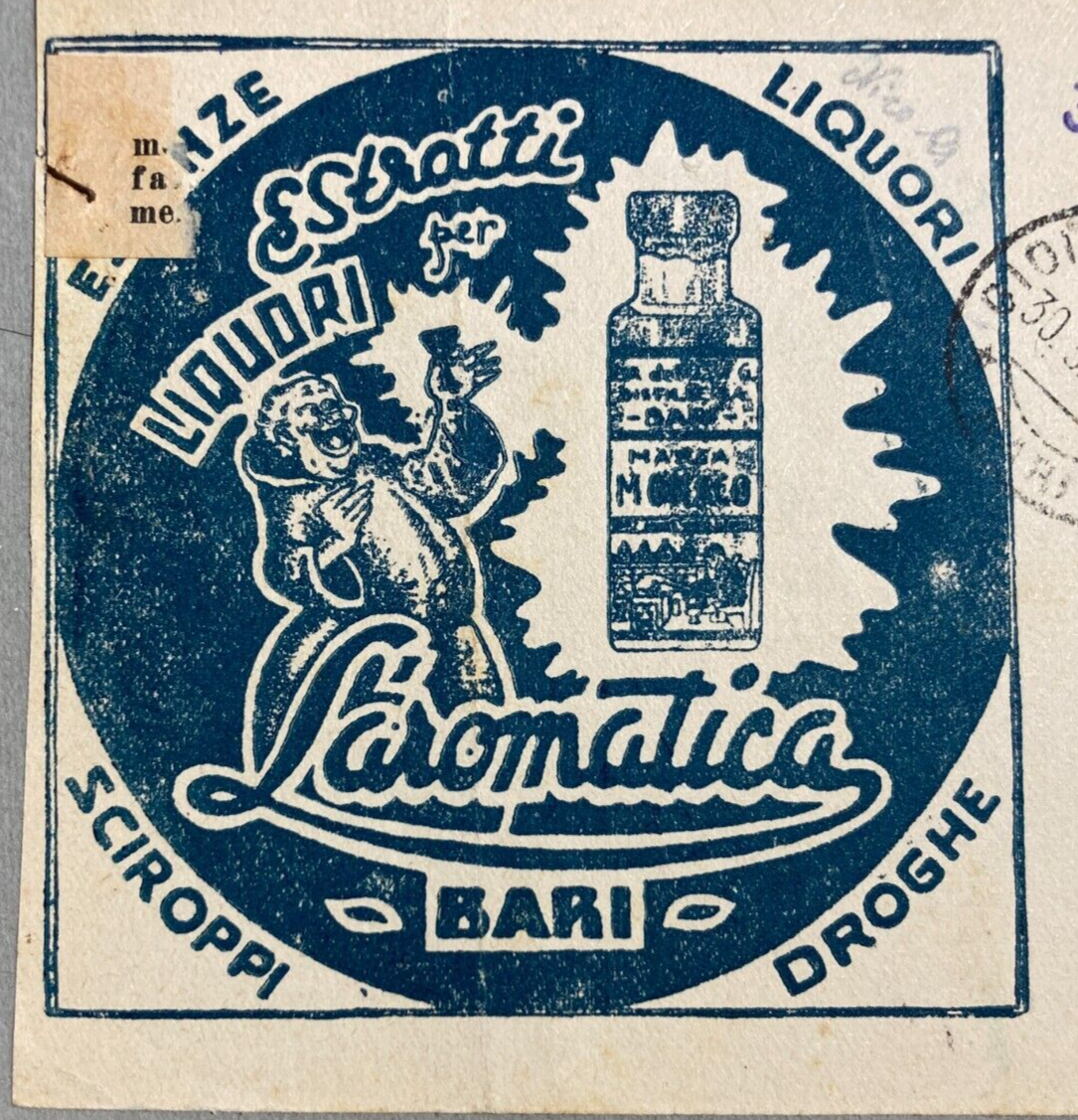 Puglia, Bari   Cartoncino Pubblicitario Distilleria Liquori L'Aromatica