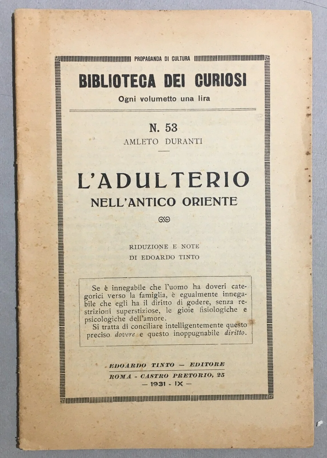 Adultery in the Ancient East: China, India, Jews, Duranti, 1931