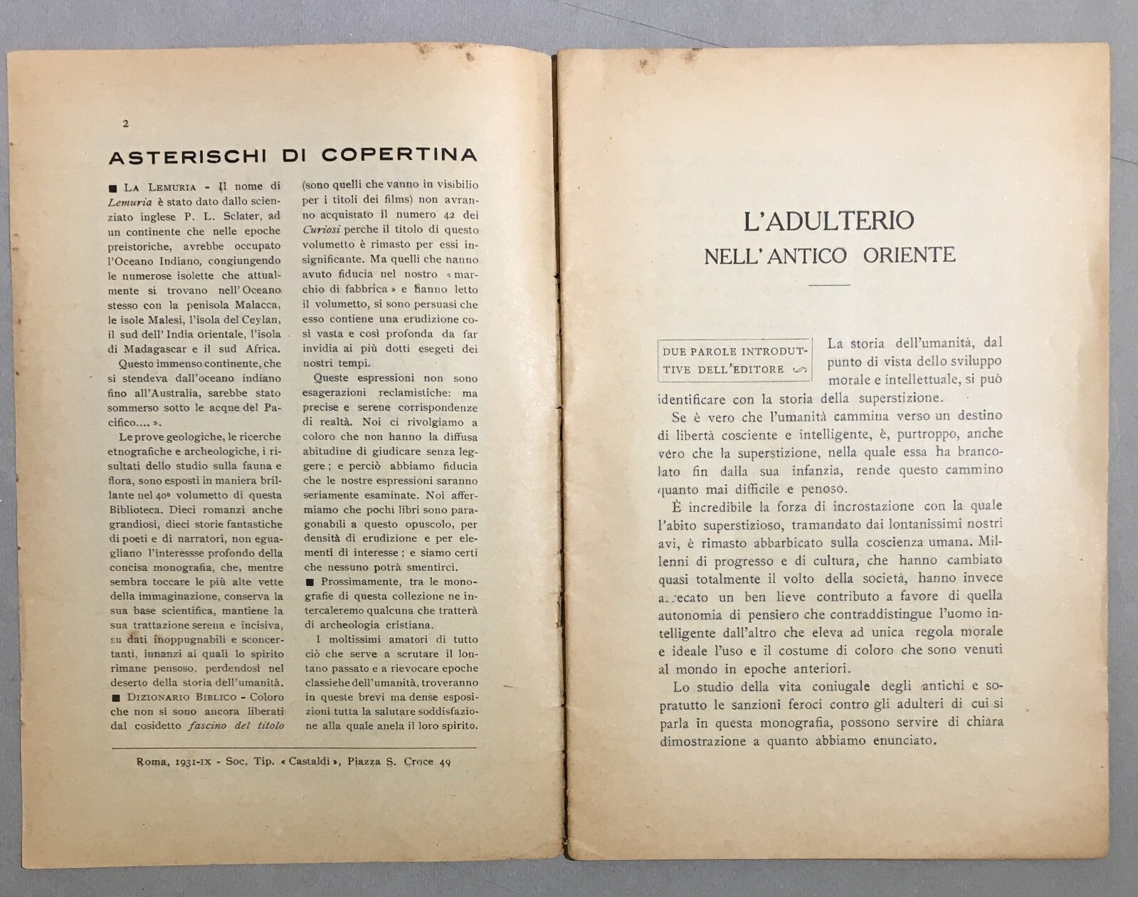 L'Adulterio Nell'Antico Oriente: Cina, India, Ebrei   Duranti, 1931