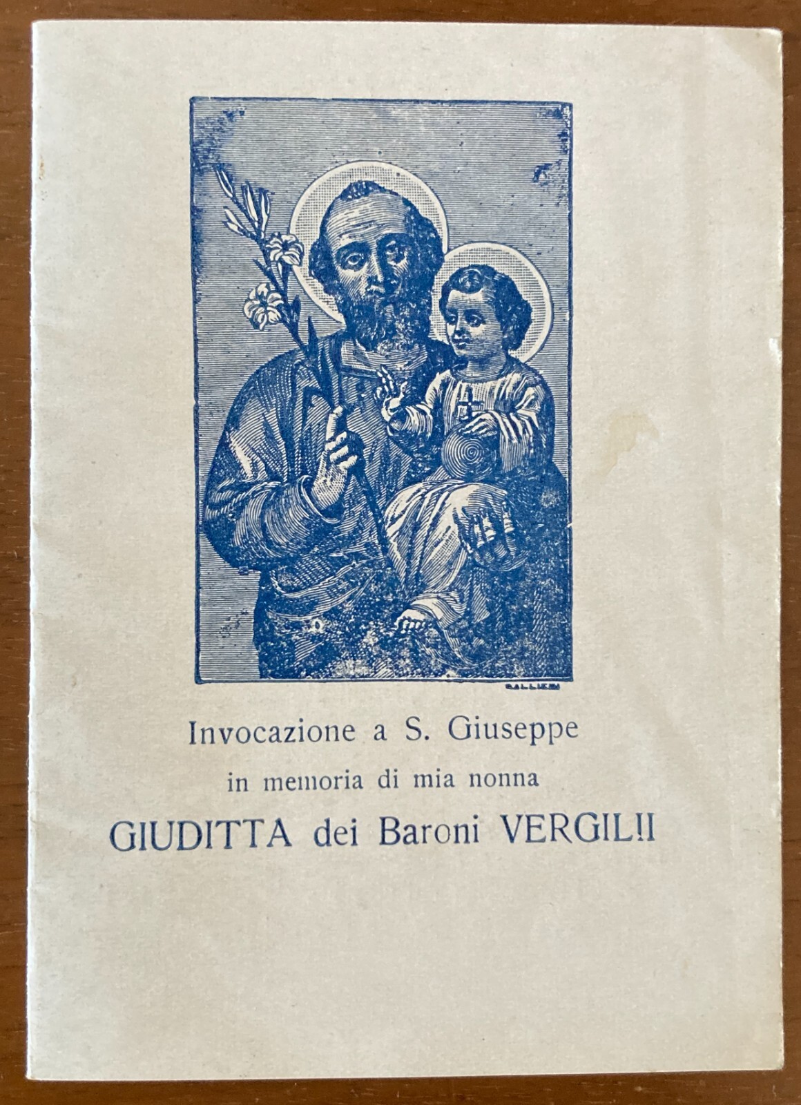 Abruzzo, Depliant Devozionale, Preghiera A San Giuseppe, Giuditta Dei Baroni Vergilii