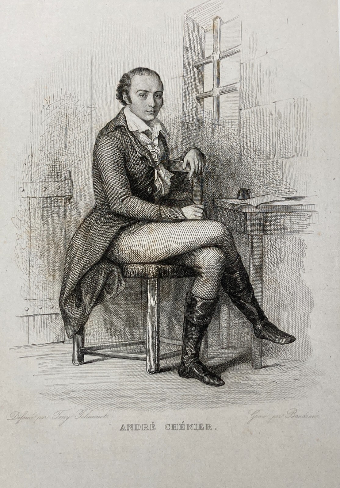 André Chénier: Antico Ritratto, Incisione Dell'Ottocento (Baudran, Johannot)