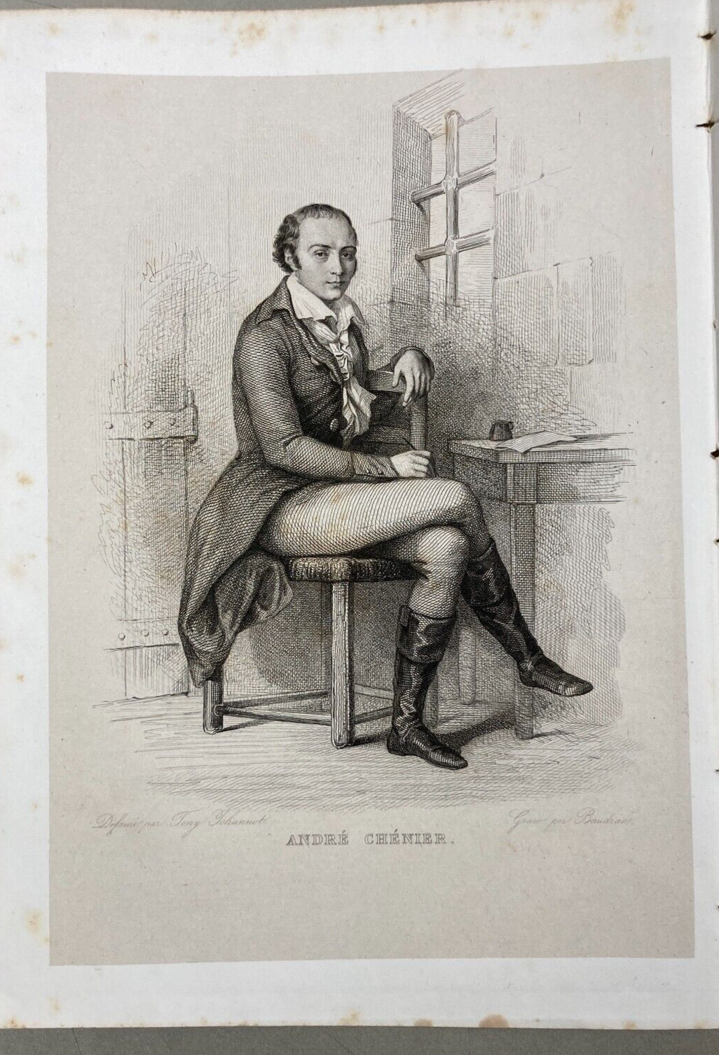 André Chénier: Antico Ritratto, Incisione Dell'Ottocento (Baudran, Johannot)