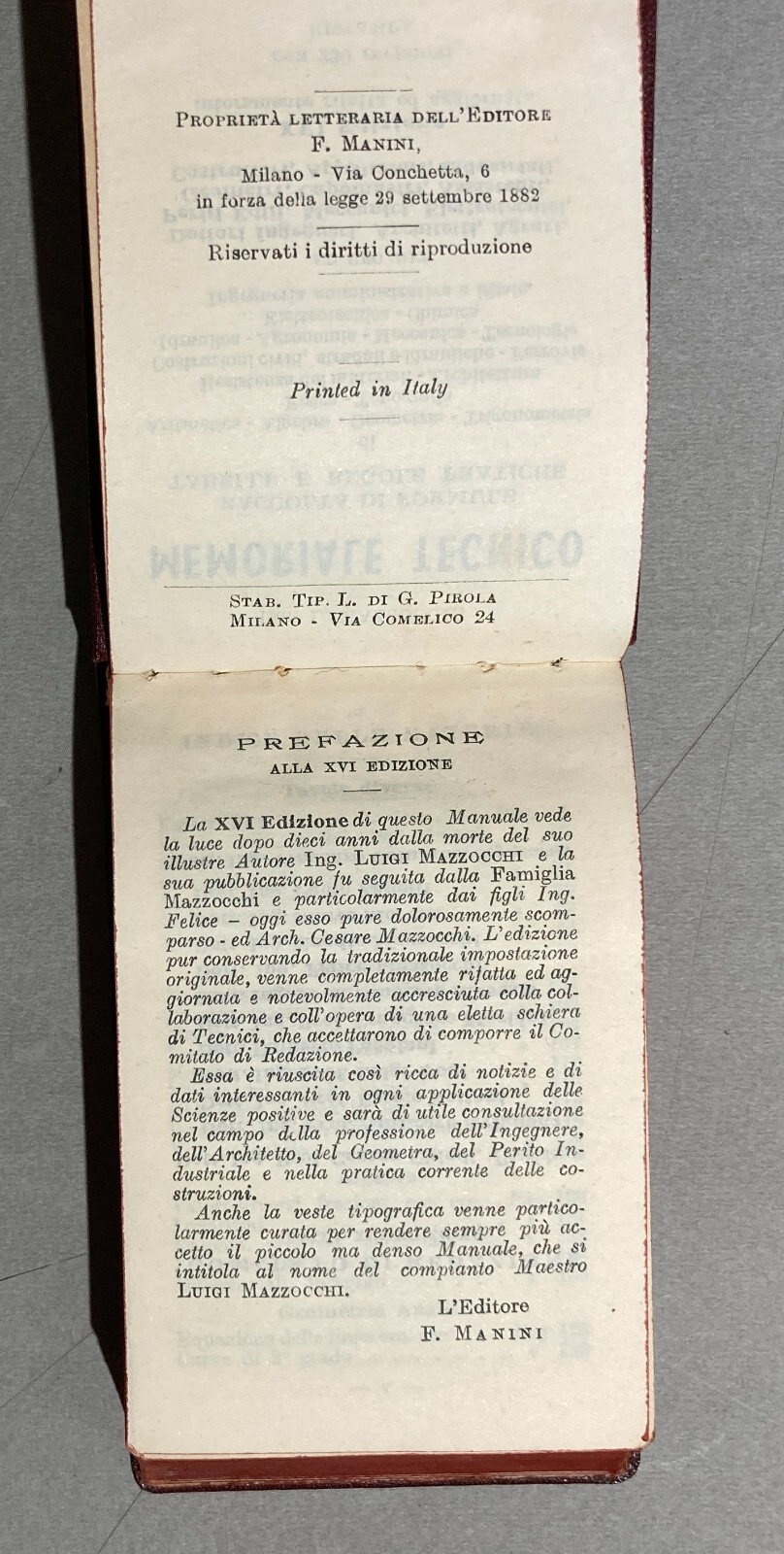 Prontuario Tecnico Formulario Mazzocchi, Edizione Tascabile, Anni '50