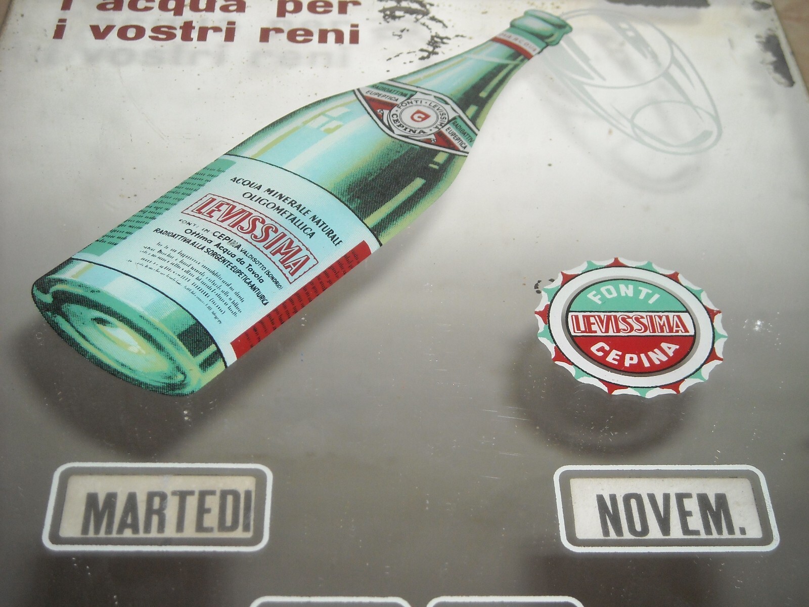 Specchio Pubblicitario E Calendario d'Epoca Acqua Minerale Levissima, Cepina