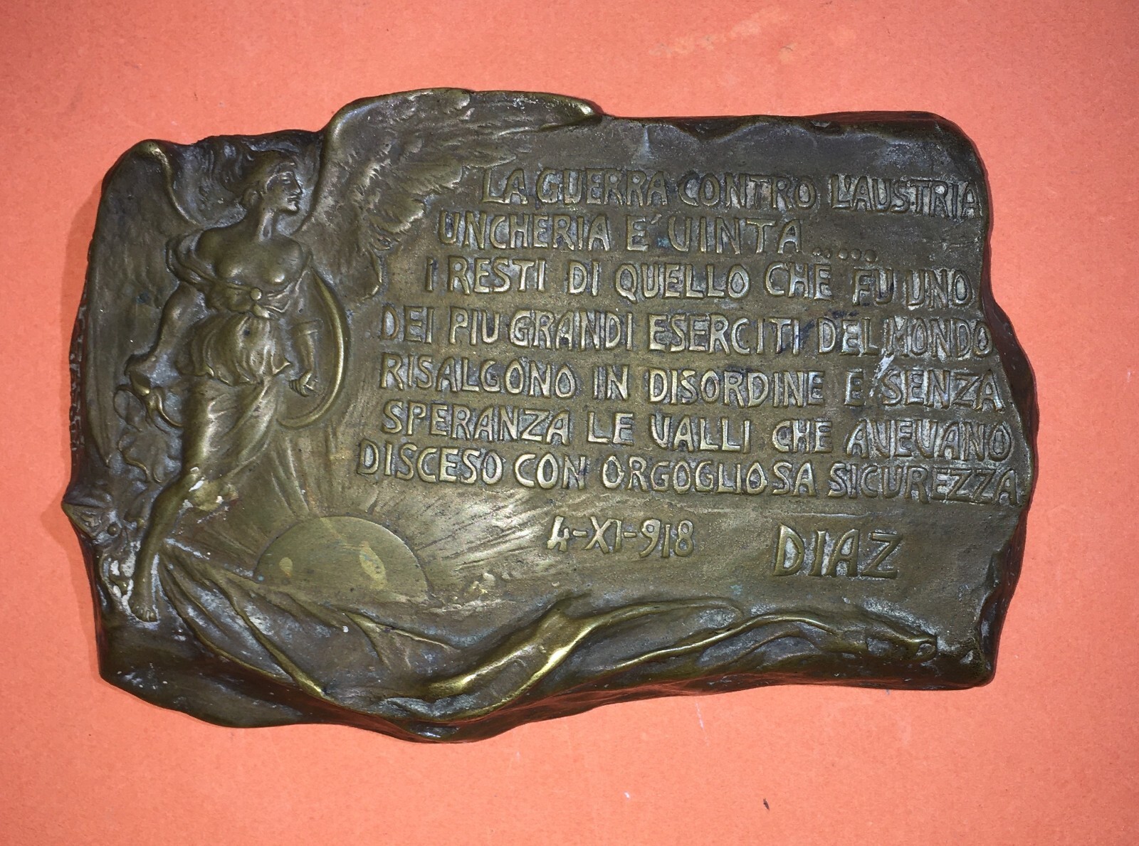 Militaria: Grande Guerra, Diaz, Vittoria Alata, 1918, Scultura Laganà, Napoli
