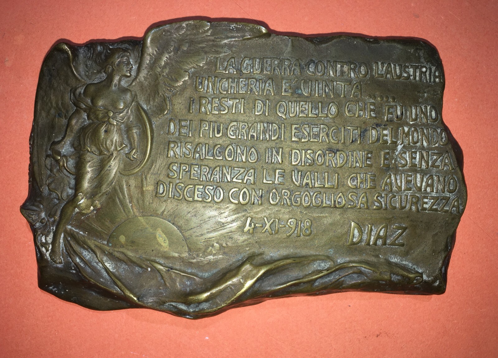 Militaria: Grande Guerra, Diaz, Vittoria Alata, 1918, Scultura Laganà, Napoli