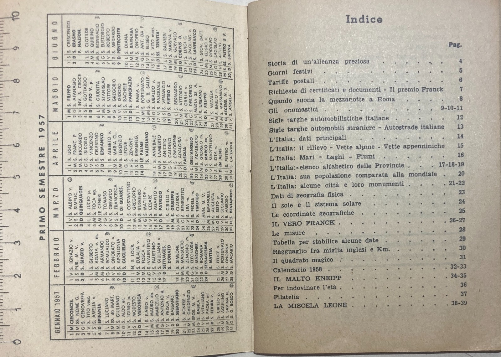 Cucina E Caffè: Vademecum Franck, Calendario 1957, Miscela Leone, Malto Kneipp
