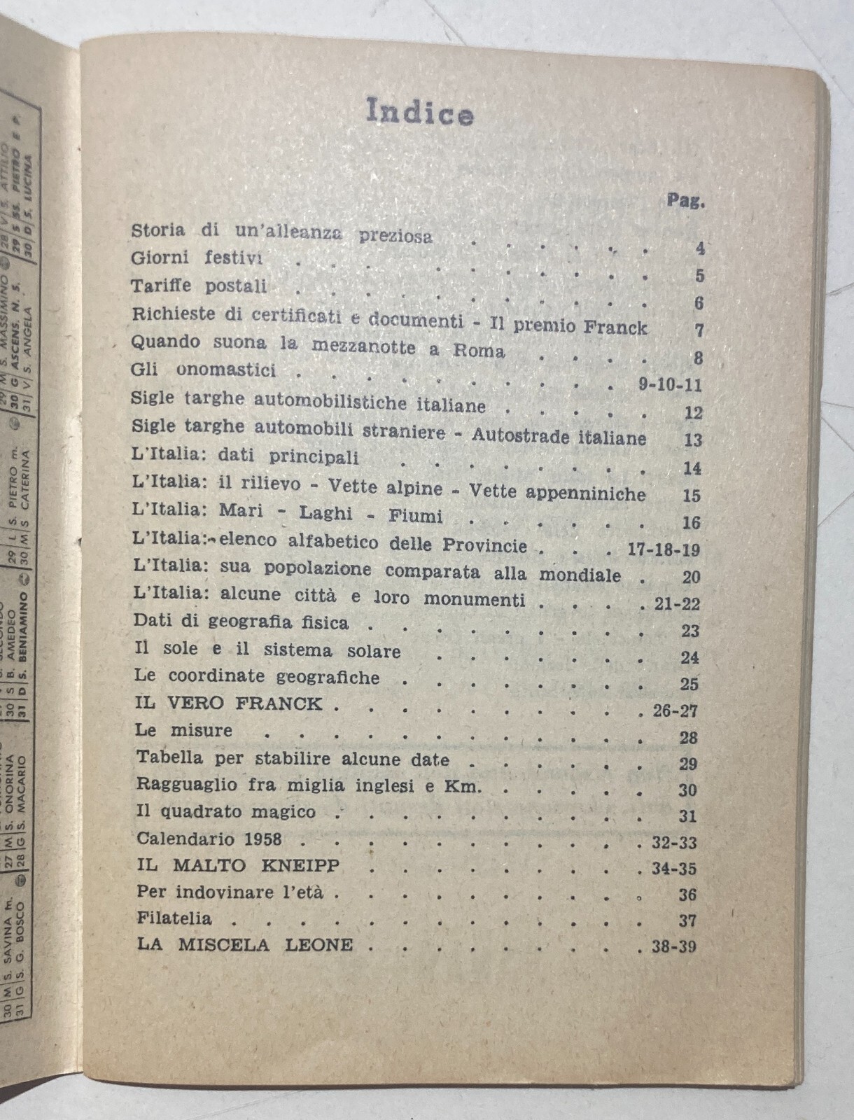 Cucina E Caffè: Vademecum Franck, Calendario 1957, Miscela Leone, Malto Kneipp