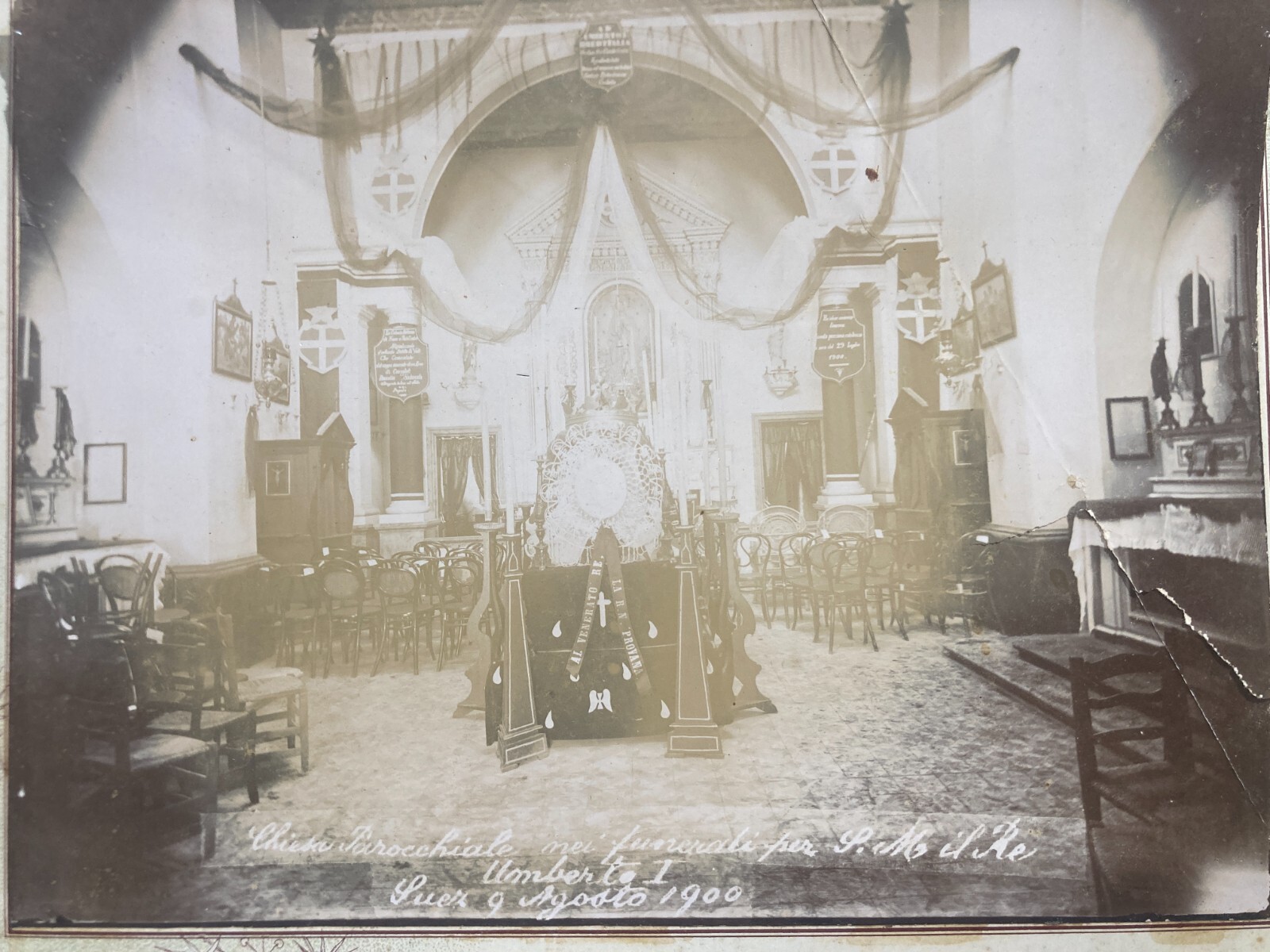 Suez, Savoia, Funerali Di Re Umberto I, Rara Fotografia Originale, 1900, R.N. Provana, Interno Chiesa