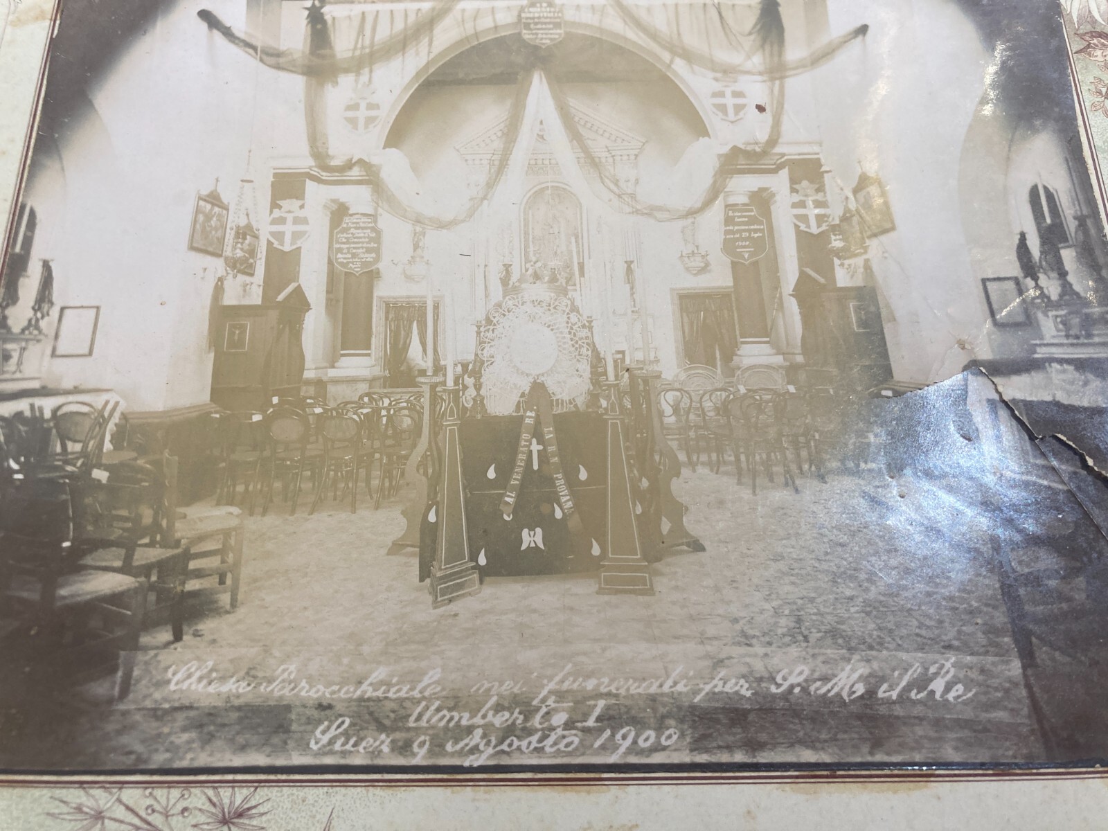 Suez, Savoia, Funerali Di Re Umberto I, Rara Fotografia Originale, 1900, R.N. Provana, Interno Chiesa