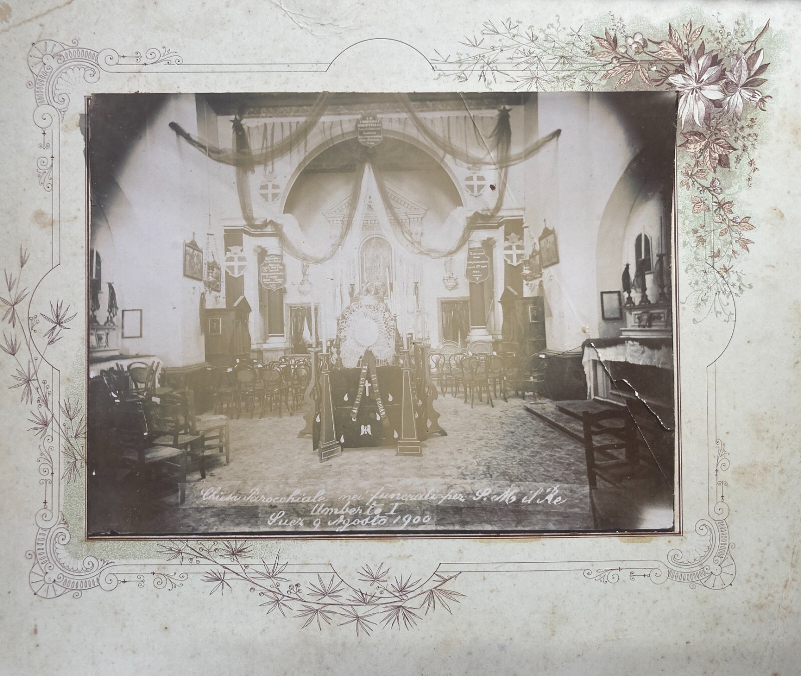 Suez, Savoia, Funerali Di Re Umberto I, Rara Fotografia Originale, 1900, R.N. Provana, Interno Chiesa