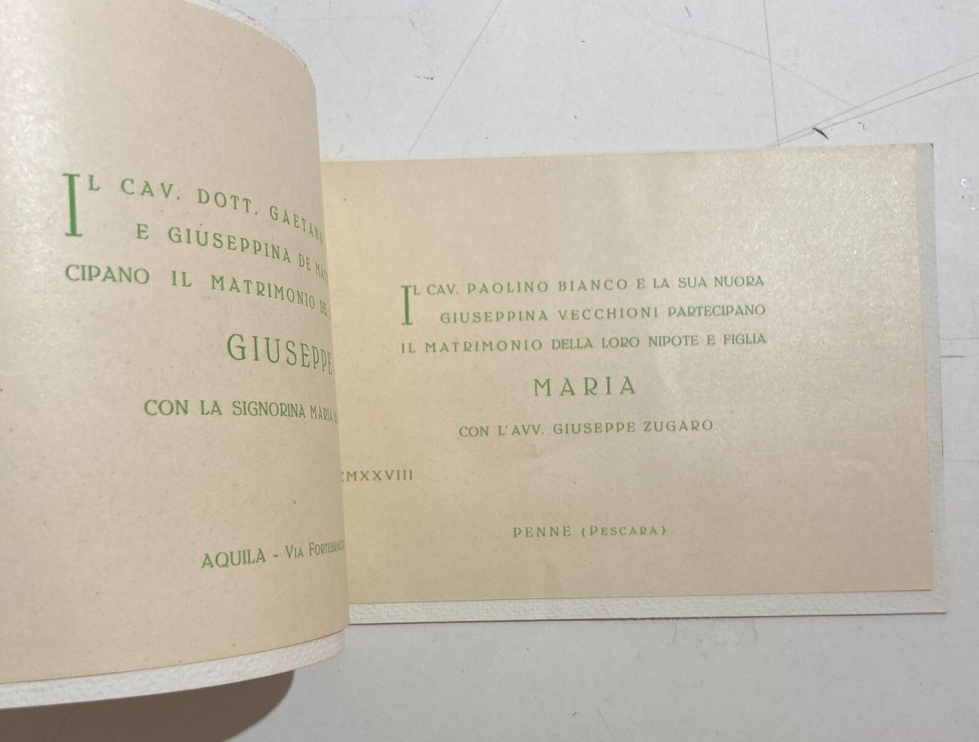 Abruzzo: Invito Per Nozze, Aquila   Penne (Zugaro   Bianco), 1928