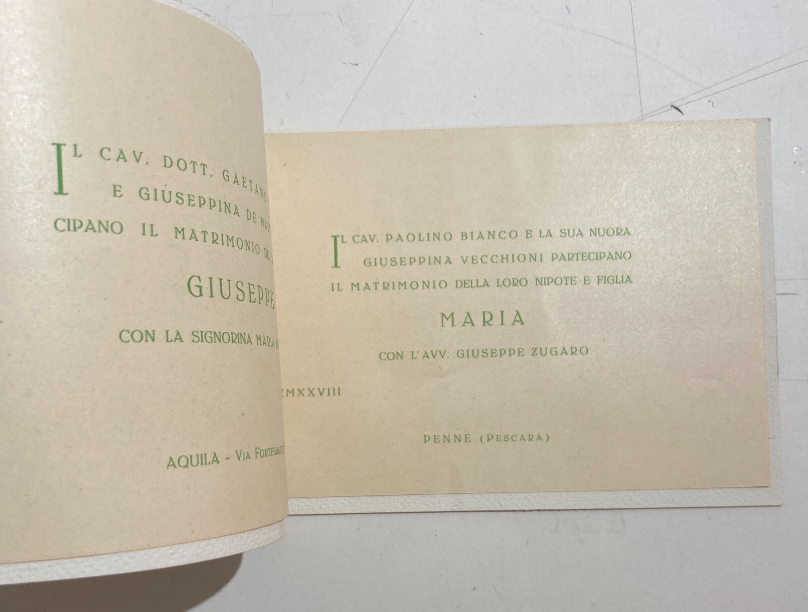 Abruzzo: Invito Per Nozze, Aquila Penne (Zugaro Bianco), 1928
