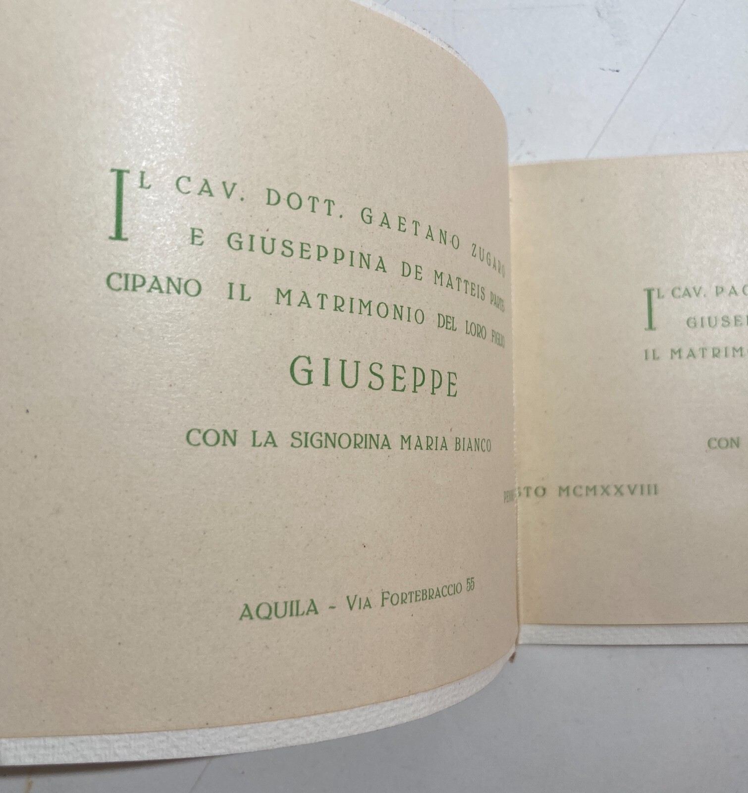 Abruzzo: Invito Per Nozze, Aquila Penne (Zugaro Bianco), 1928