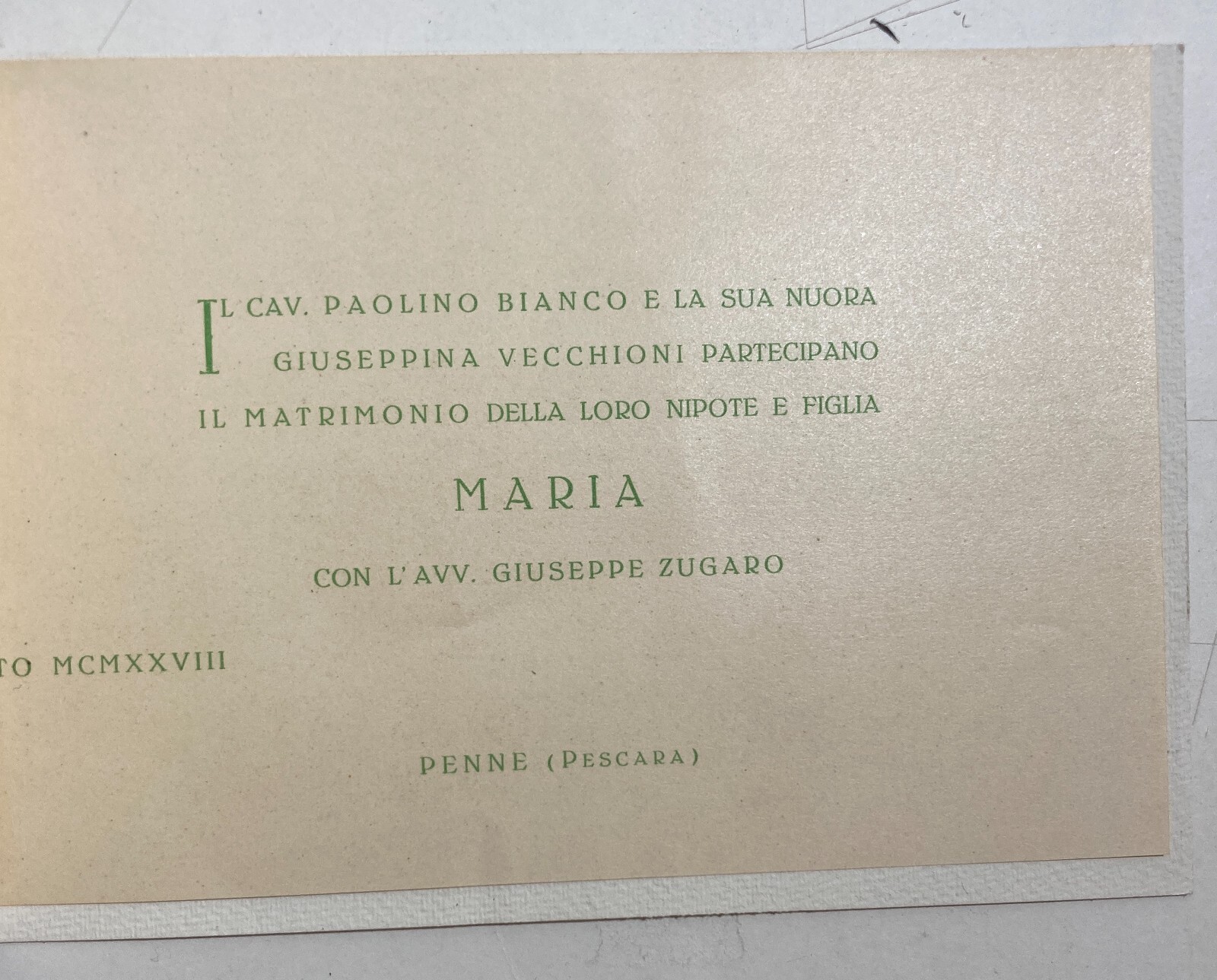 Abruzzo: Invito Per Nozze, Aquila Penne (Zugaro Bianco), 1928