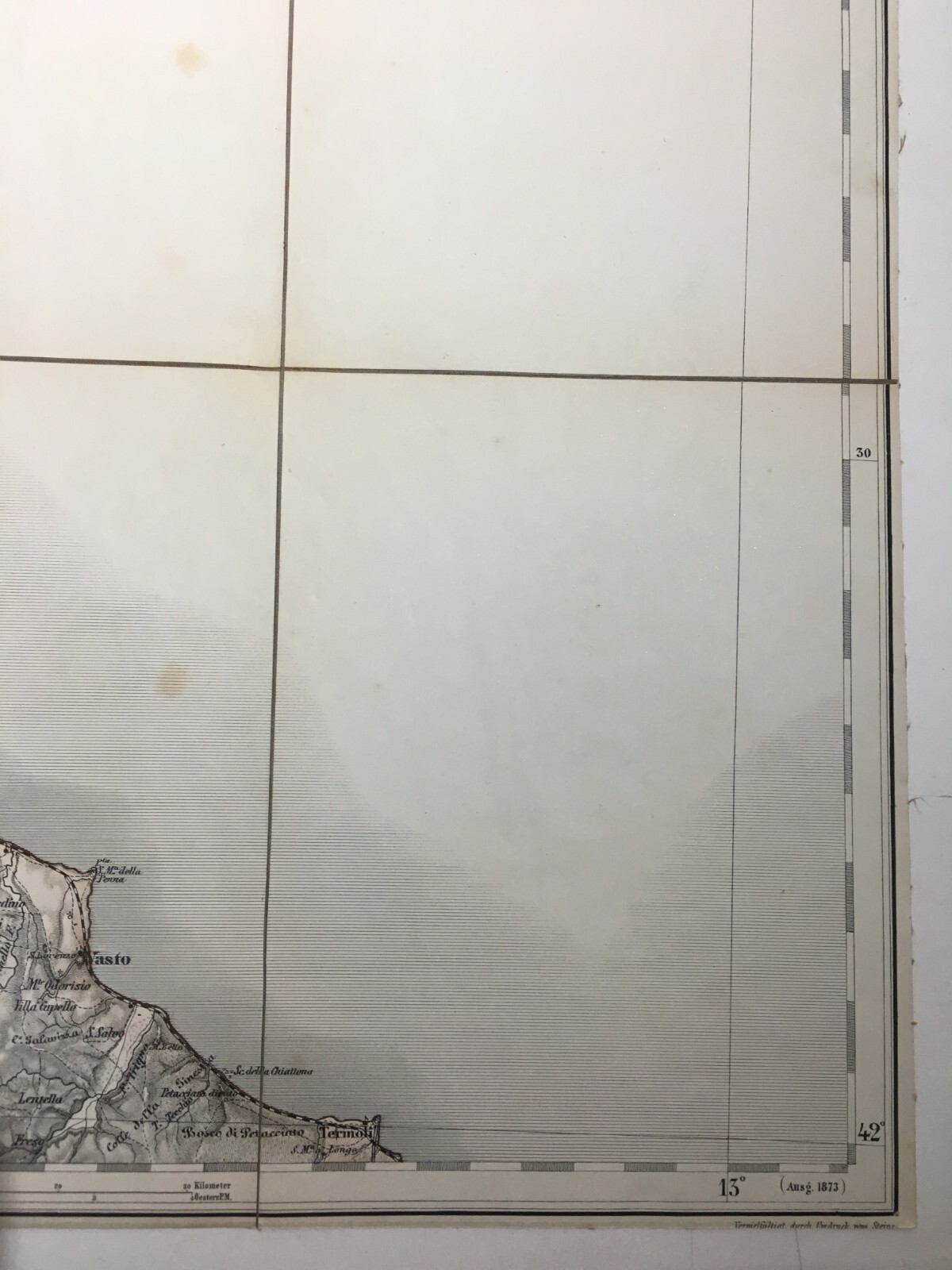 Abruzzo, Marche, Molise: Antica Cartografia Della Litoranea Adriatica Su Tela d'Epoca