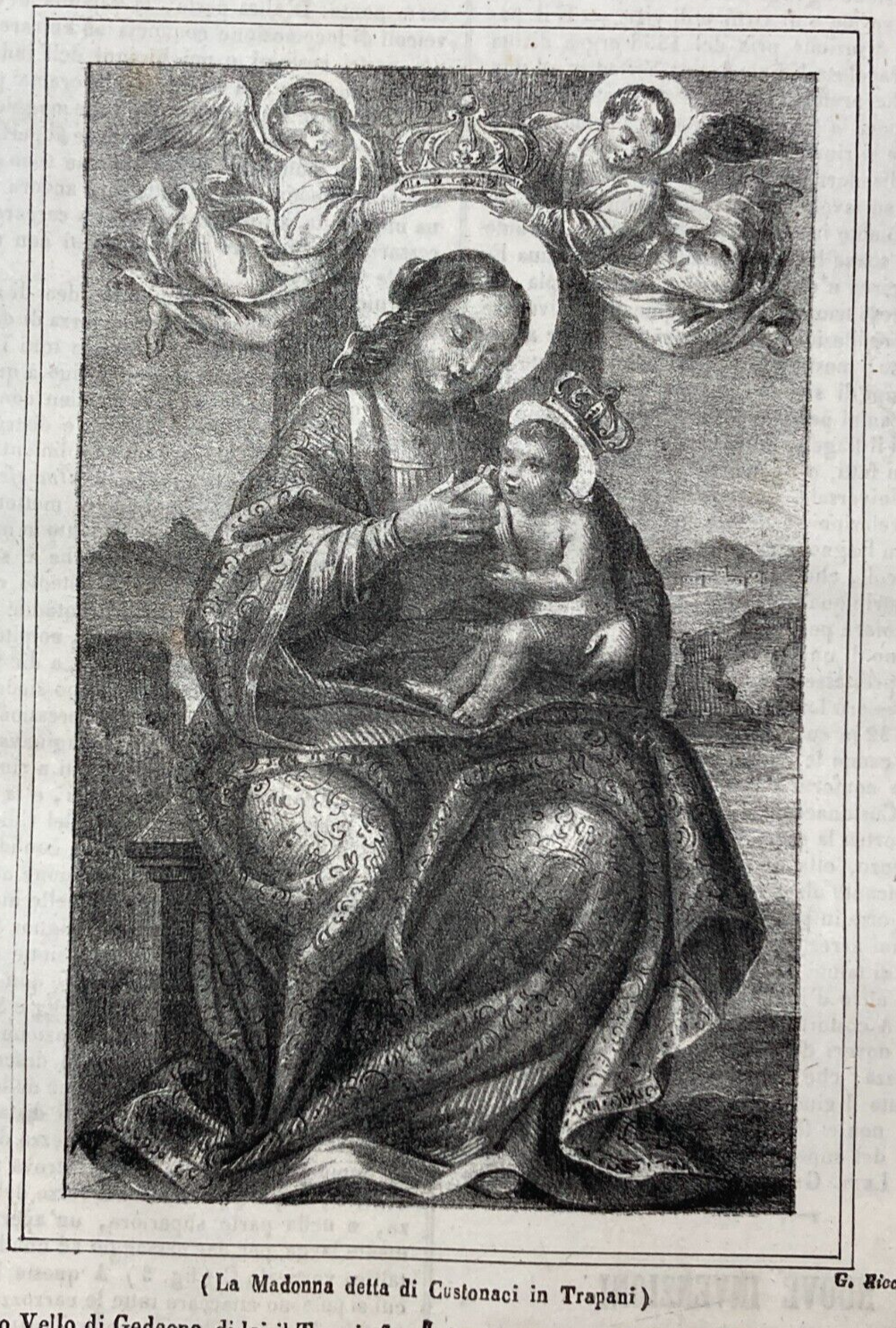 Sicilia, Trapani: Antica Stampa Devozionale, Madonna Di Custonaci, Litografia Riccio