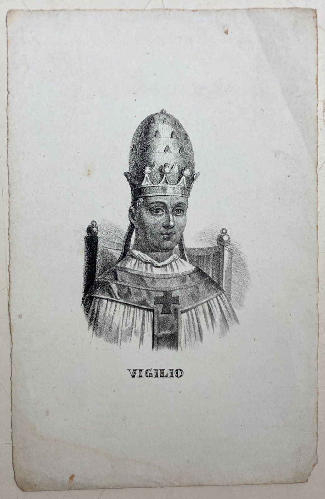Storia Della Chiesa. Pontefice Vigilio. Antico Ritratto. Litografia Dell'800.