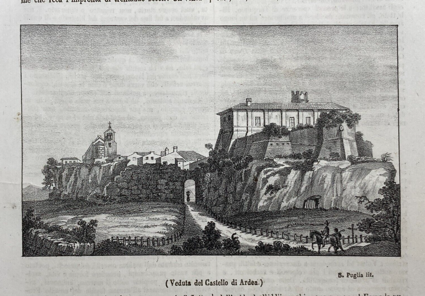 Antica Veduta Prospettica Del Castello Di Ardea, Litografia Del XIX Secolo
