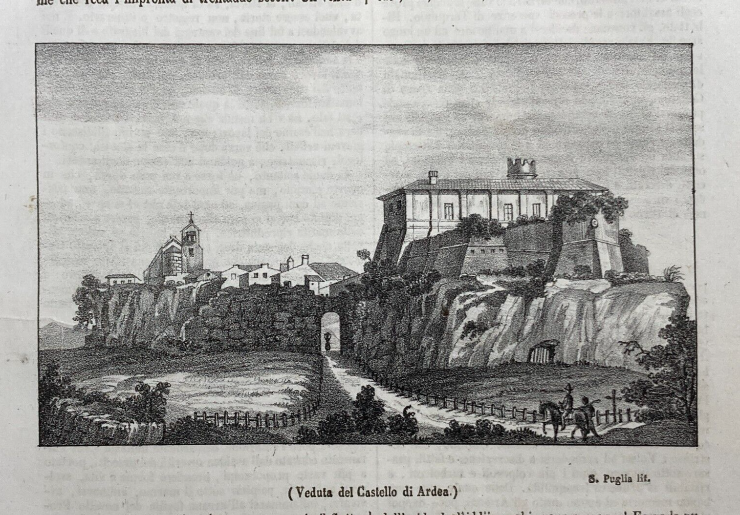 Antica Veduta Prospettica Del Castello Di Ardea, Litografia Del XIX Secolo