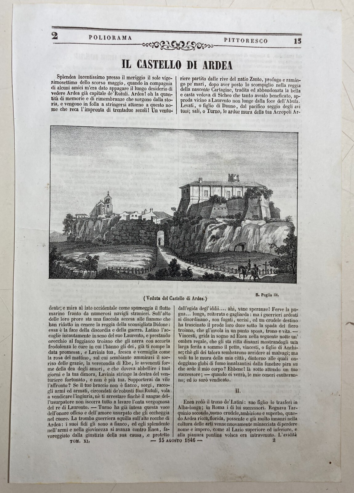 Antica Veduta Prospettica Del Castello Di Ardea, Litografia Del XIX Secolo
