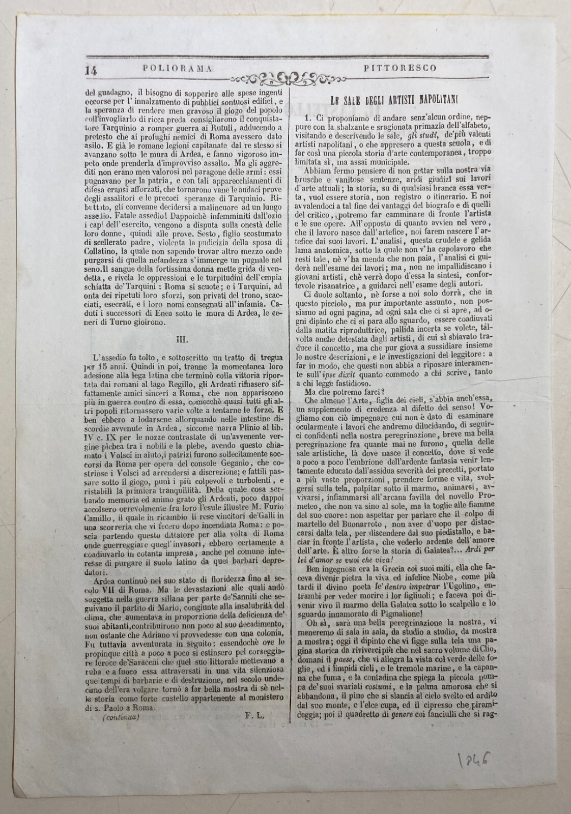 Antica Veduta Prospettica Del Castello Di Ardea, Litografia Del XIX Secolo
