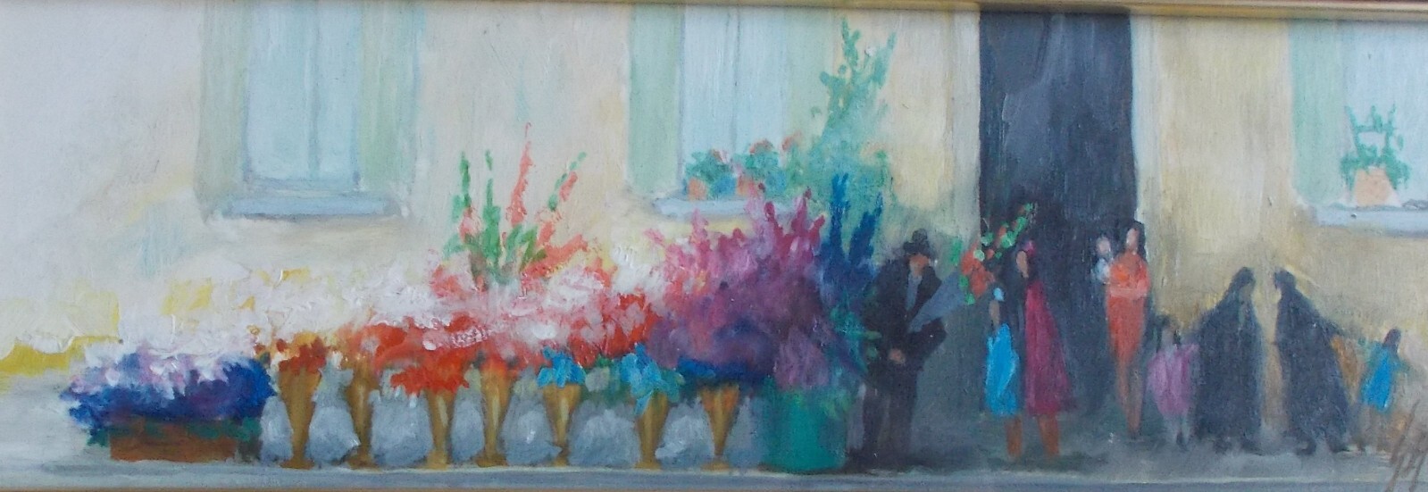 Arte Del Novecento: Dipinto Decorativo Con Fioraio E Fiori. Opera Firmata