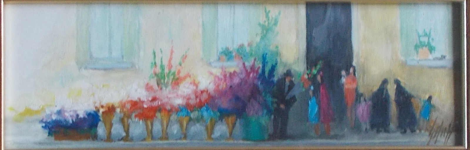 Arte Del Novecento: Dipinto Decorativo Con Fioraio E Fiori. Opera Firmata