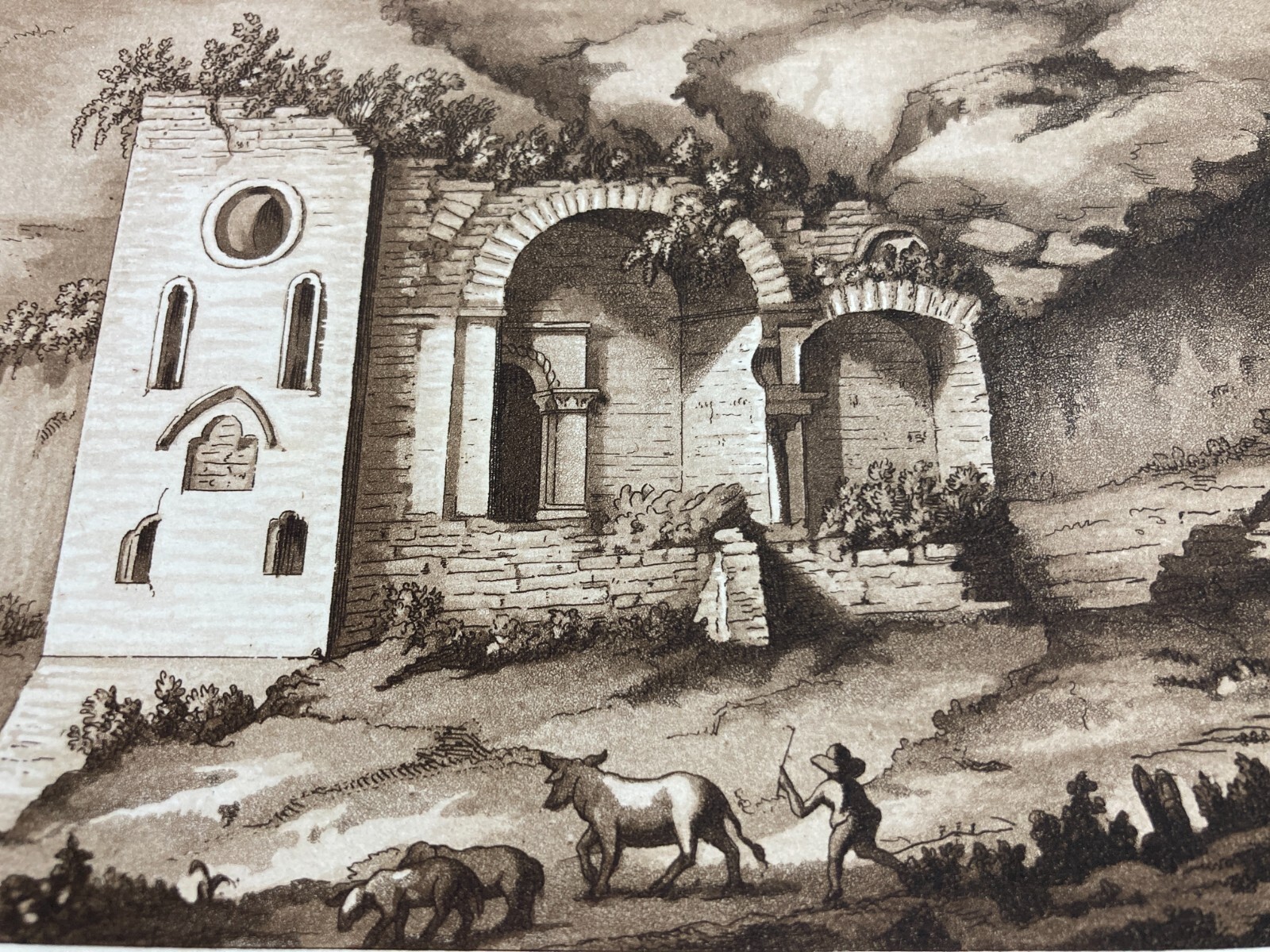 Marche, Antica Veduta Del Monastero Di S. Eustachio. Artista Bigioli, Incisore Cleter, XIX Secolo