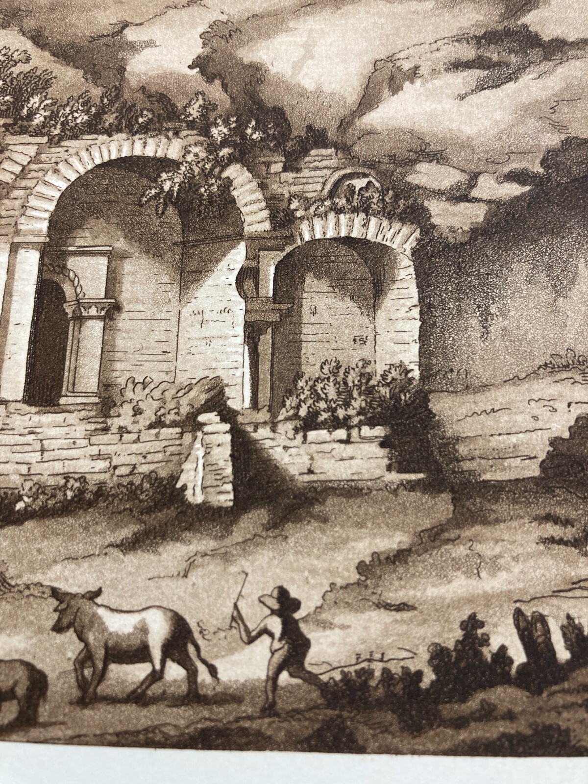 Marche, Antica Veduta Del Monastero Di S. Eustachio. Artista Bigioli, Incisore Cleter, XIX Secolo
