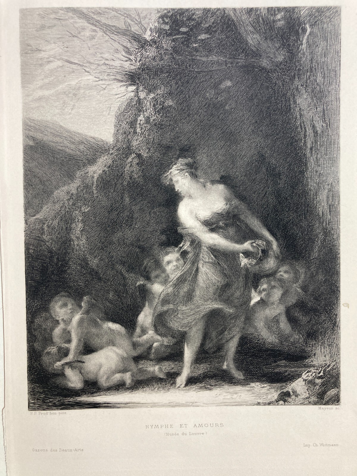 Ninfa E Amore (Nymphe Et Amours) Incisione Antica Di Mayeur Da Prud'Hon