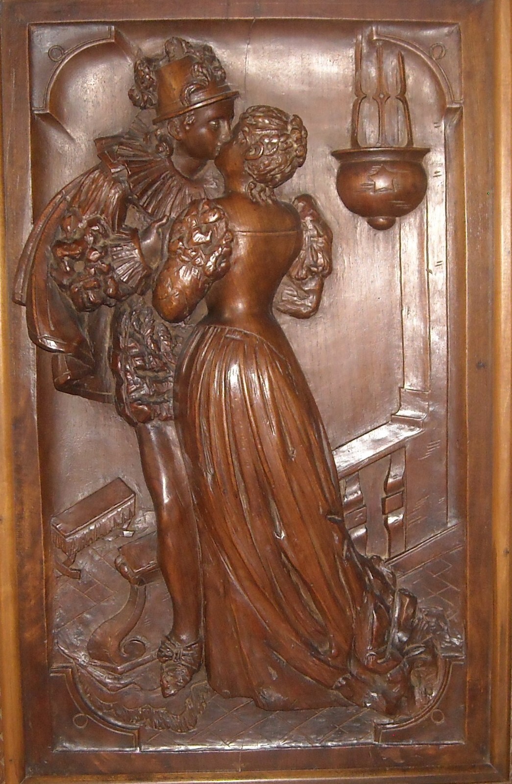 Arte, Artigianato, Ebanisteria: Antica Scultura Lignea, Scena Galante Decorativa