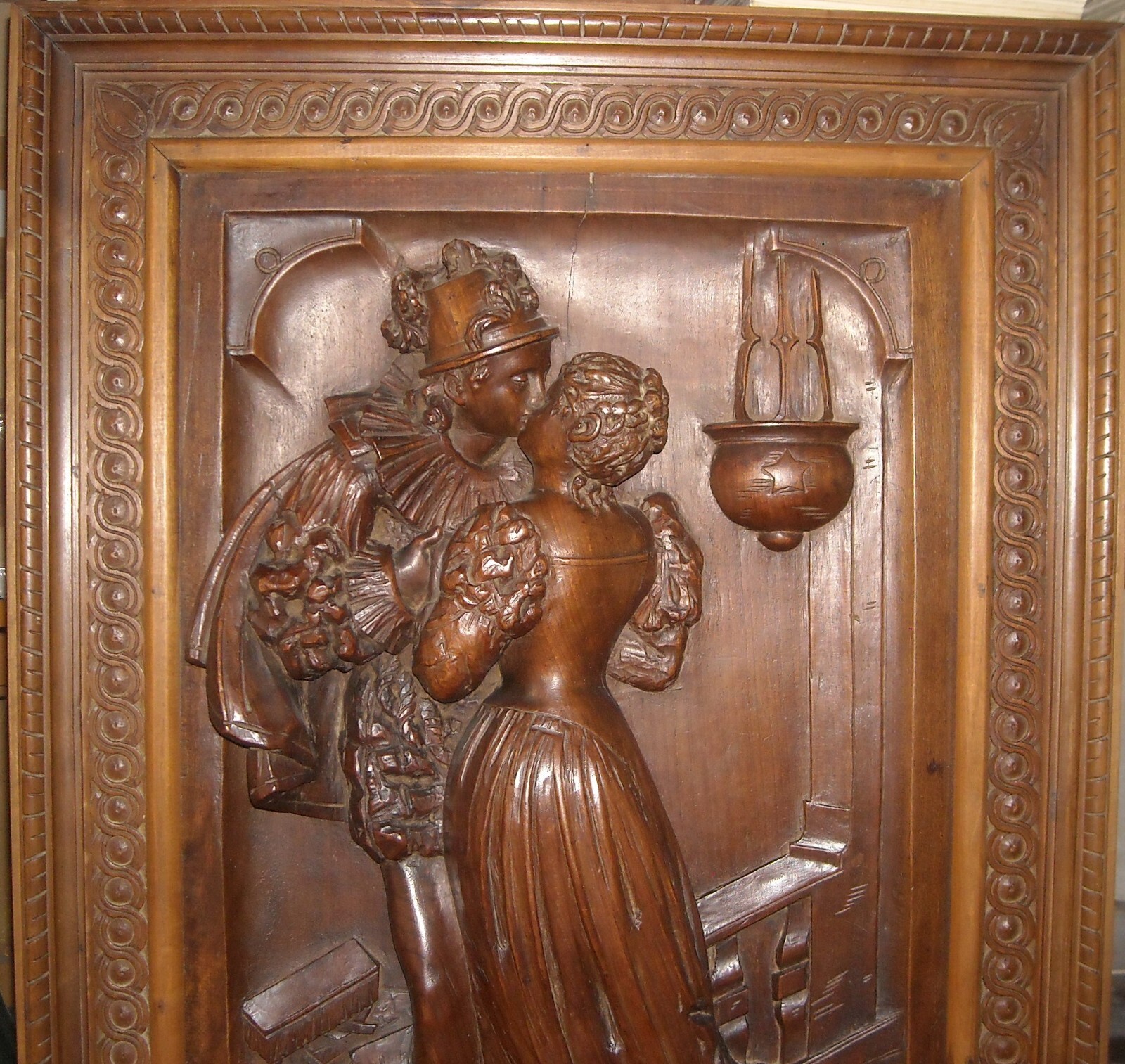 Arte, Artigianato, Ebanisteria: Antica Scultura Lignea, Scena Galante Decorativa