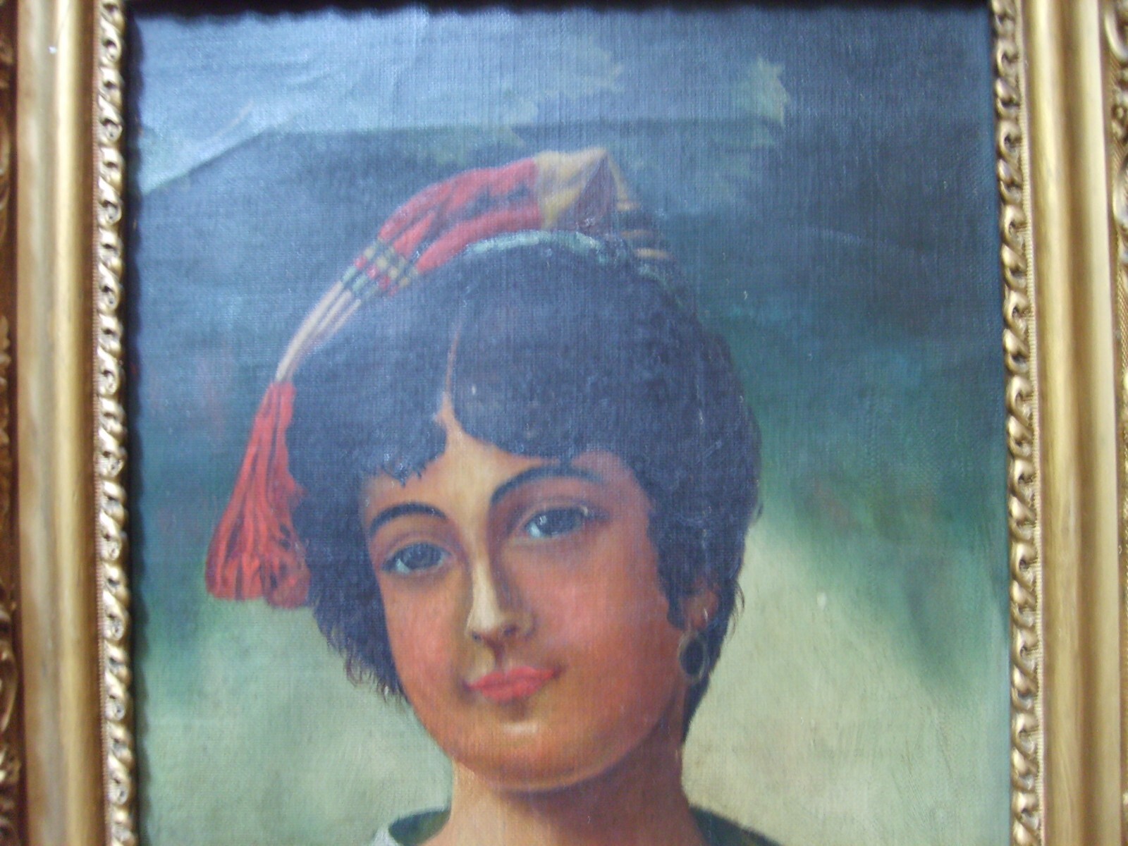 Ritratto Di Giovane Donna Con Frutto Olio Su Tela Fine '800