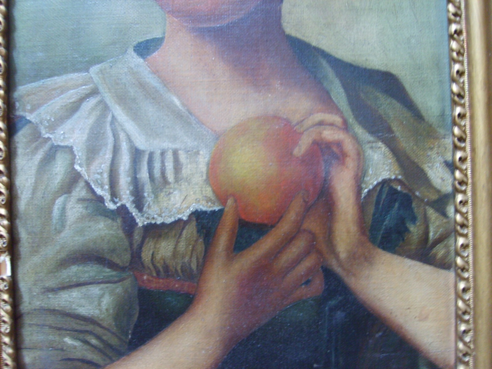 Ritratto Di Giovane Donna Con Frutto Olio Su Tela Fine '800