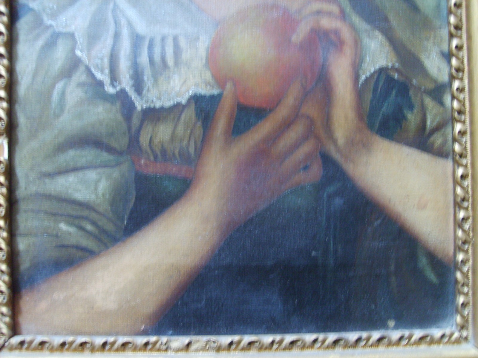 Ritratto Di Giovane Donna Con Frutto Olio Su Tela Fine '800